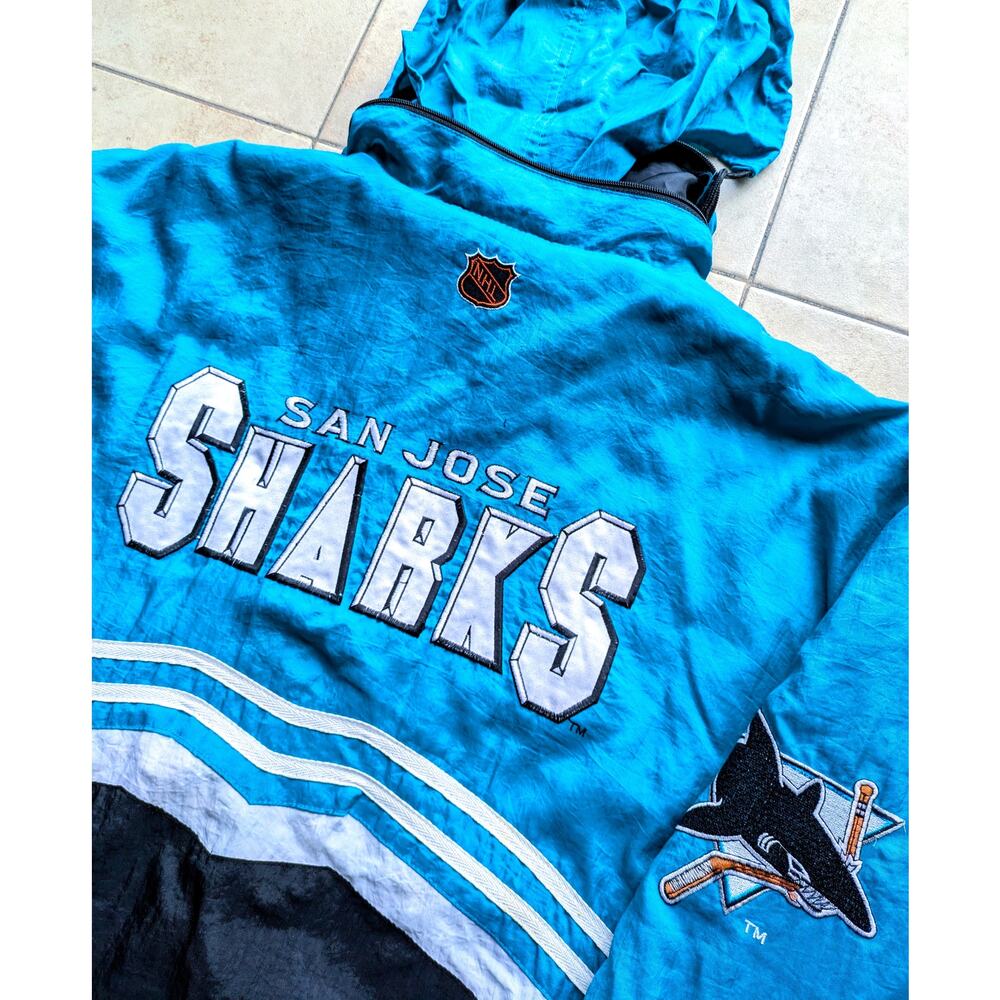 San Jose Sharks 90s Logo ATHLETIC puffer SPELL jacket XL teal NHL hockey vintage - Picture 1 of 10